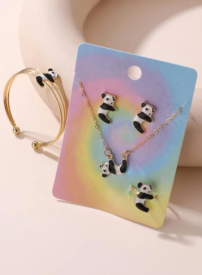 Take Two Girls Multi-Color Panda Charm Necklace, Bracelet and Earrings Set