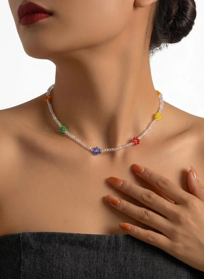 Flower Glass Beaded Necklace