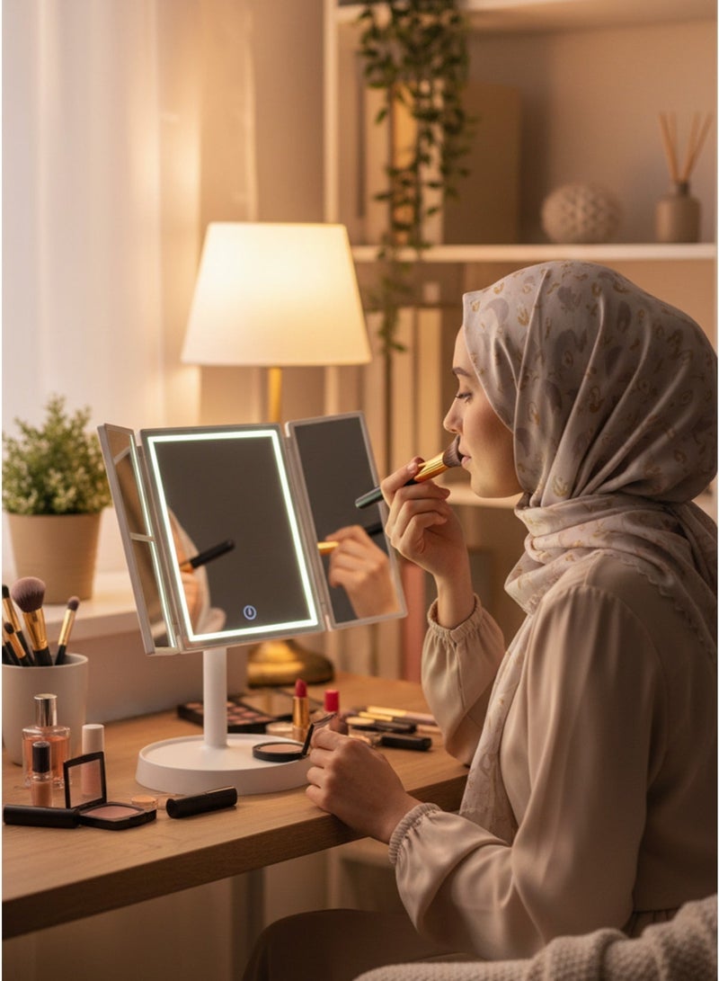 LED Makeup Mirror, Vanity Mirror with Light, 3 Lighting Modes, Touch Control, Portable Foldable Stand, Lighted Makeup Mirror for Travel, Wireless Foldable Cosmetic Mirror – 3 Brightness Levels, 2X/3X Magnification, 360° Adjustable, Rechargeable, HD Illumination, 2000mAh Battery - Image 1