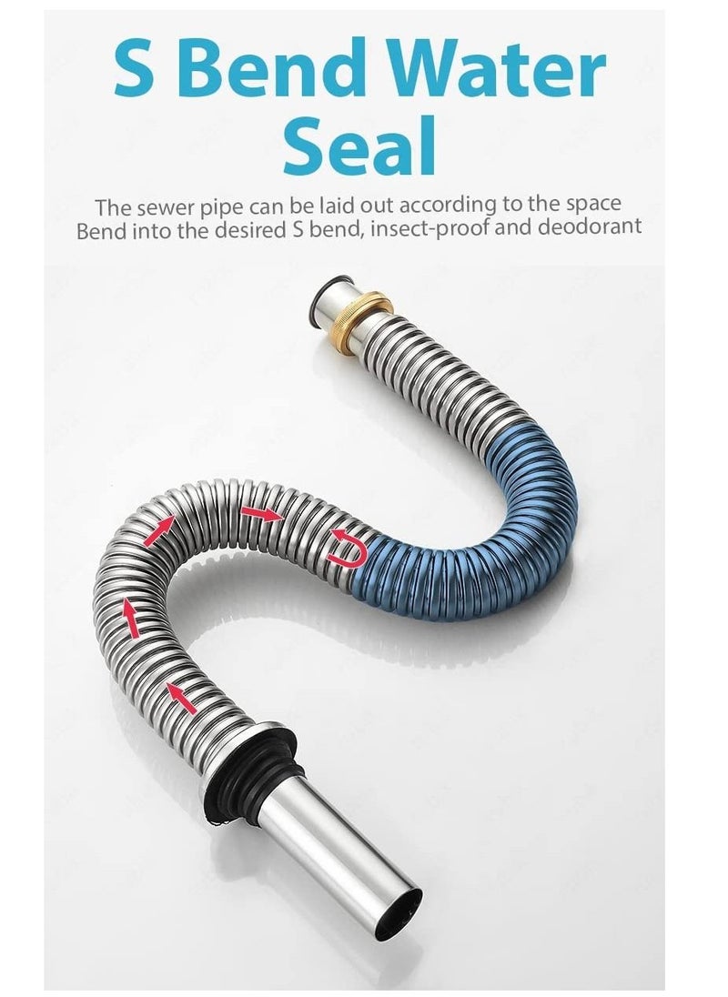 Rubik - Kitchen Double Sink Drain Pipe Kit Two-slot Stainless Steel Drainer Hose Pipe Fittings with Strainer and Overflow Pipe - Image 1