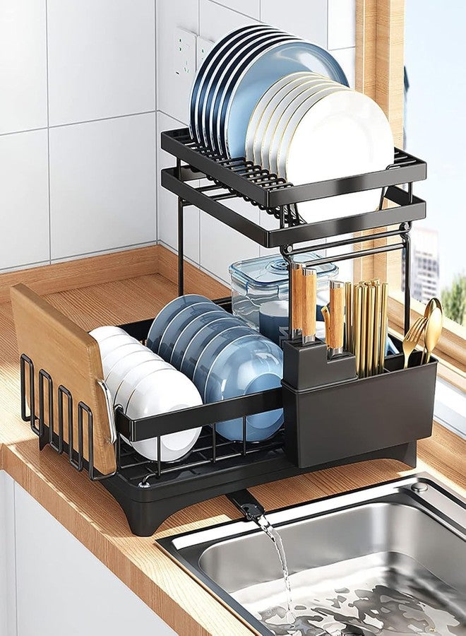 Earwig Dish Drying Rack Multifunctional Dish Rack, Removable Draining Rack with Drainboard and Utensil Holder, 2-Tier Large Capacity Dish Drainers for Kitchen Counter. - Image 1