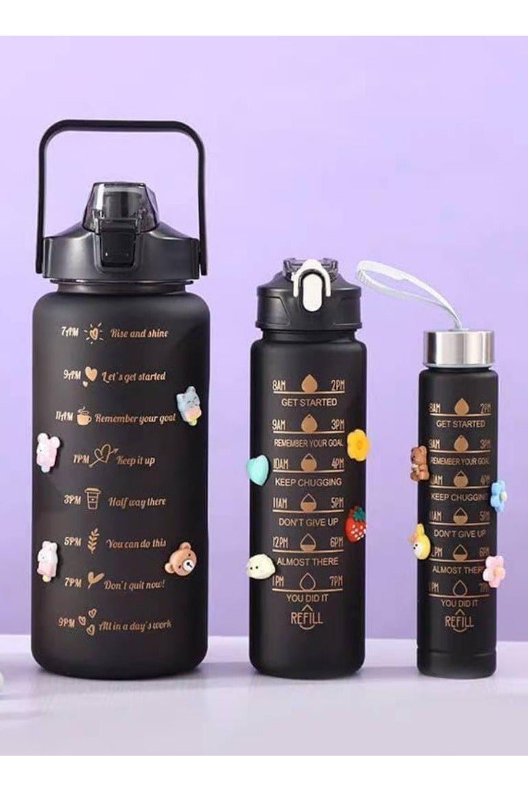 3-Piece Sports Water Bottle Set in Different Sizes, 3 Pack (2L + 900ml + 300ml), Leak-Proof, BPA - Image 1