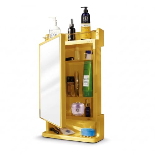 CIPLA PLAST Rich Look Bathroom Cabinet with Mirror | Storage Organiser | Strong Plastic Bathroom Shelves Wall Mounted | Bathroom Accessories| Mirror Cabinet- (Made in India) (Golden) - Image 1
