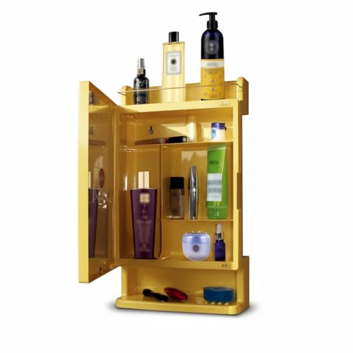 CIPLA PLAST Rich Look Bathroom Cabinet with Mirror | Storage Organiser | Strong Plastic Bathroom Shelves Wall Mounted | Bathroom Accessories| Mirror Cabinet- (Made in India) (Golden) - Image 3