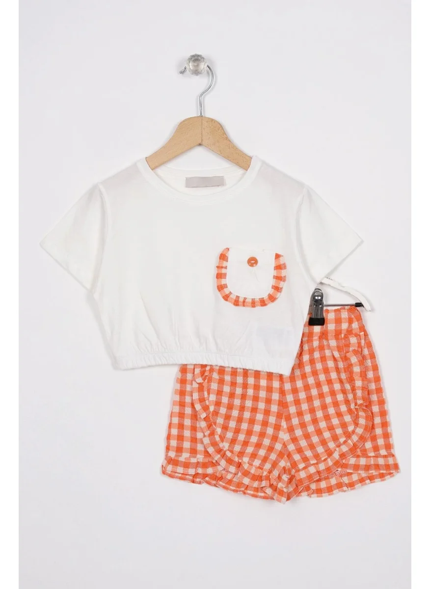 زيبكيدز Ruffle Detailed Ecru Orange Color Girl Shorts Set
