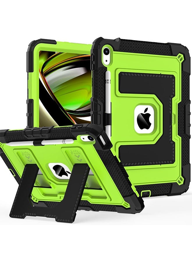 Military Grade Shockproof Case for iPad 11th Gen (2025, A16) 11 Inch & iPad 10th Gen (2022) 10.9 Inch - Heavy Duty Cover with Built-in Pencil Holder, Adjustable Kickstand & Detachable Shoulder Strap (Black Green)