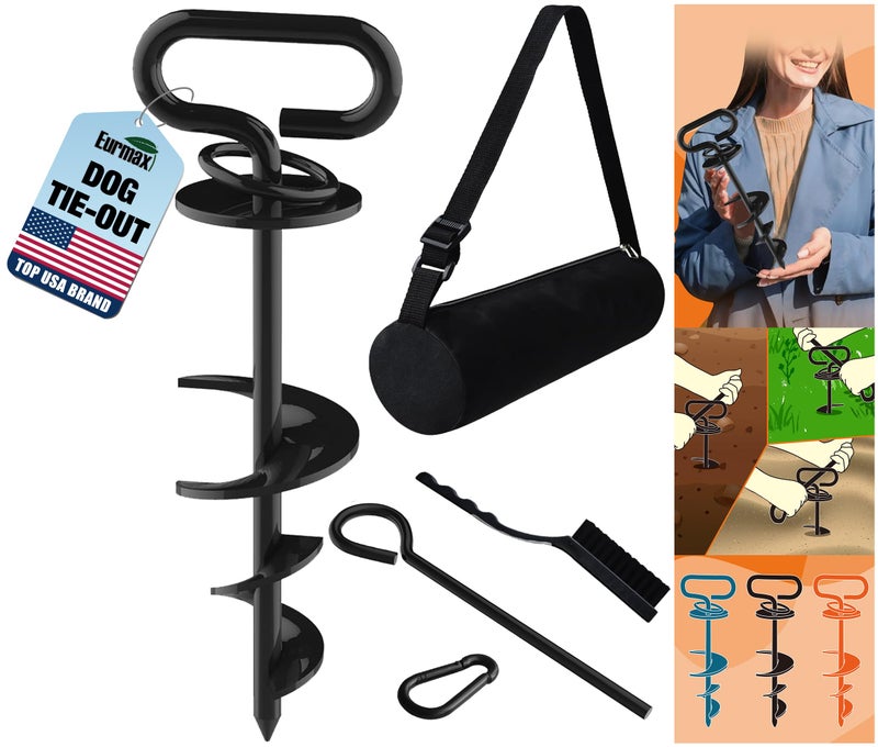 Eurmax Eurmax USA Heavy-Duty Dog Tie Out Stakes Easy Installation Yard Dog Leash Anchor Dog Stake for Outside Portable Camping Dog Ground Anchor Dog Anchor for Large Dogs,Trampoline,1-Pack(Black)  - Image 1