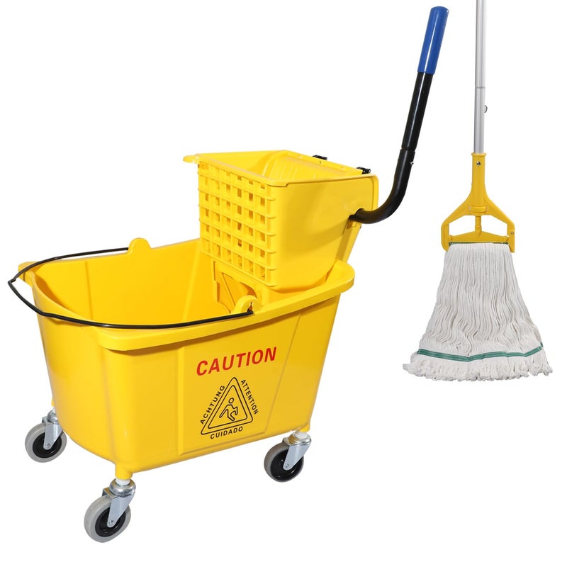 Midoneat Commercial Mop Bucket with Side Press Wringer on Wheels 35QtYellow Including One Commercial Mop