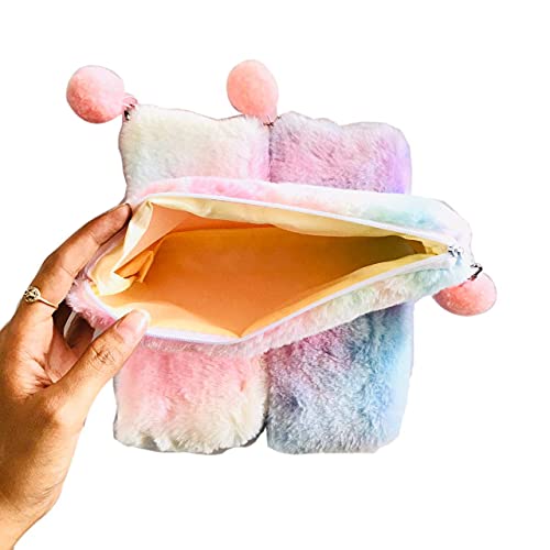 SHREE TECHNESH® Amazing Soft Uneecorn Fur Pouch with Gel Pen for Girls (White) - Image 2
