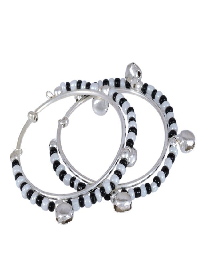 Morir Silver Plated Evil Eye Nazariya Bracelet with Black & Silver Beads (Crystal) for Baby Boys & Girls-Set of 2(1 Pair) for New Borns (0-2yrs) - Image 1