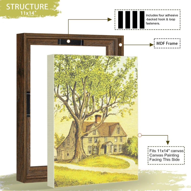 Abtgt 11x14 Canvas Floating Frame with 0.9" Deep, Brown Floater Frame for Canvas Paintings with Adhesive, Vertical or Horizontal Wall Art frame for Prints Oil Painting Diamond Decor, 1 Pack. - Image 3