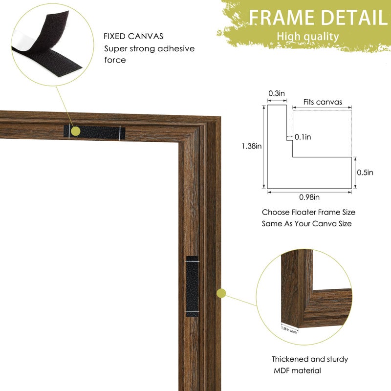 Abtgt 11x14 Canvas Floating Frame with 0.9" Deep, Brown Floater Frame for Canvas Paintings with Adhesive, Vertical or Horizontal Wall Art frame for Prints Oil Painting Diamond Decor, 1 Pack. - Image 4