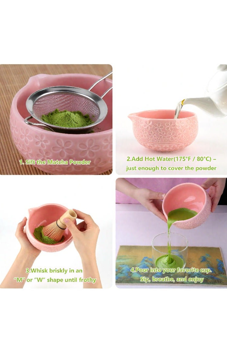 مجموعة خفاقة ماتشا 5 قطع، طقم ماتشا مع وعاء ماتشا (مع فوهة سكب)، مجموعة خفاقة ماتشا تقليدية، حامل خفاقة، ملعقة خفاقة من الخيزران، مصفاة - طقم ماتشا أنيق للهدايا والاستخدام الشخصي، تغليف صندوق هدايا - Image 4