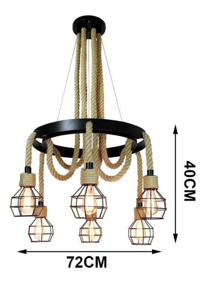 A F N Lighting A F N LIGHTINGS Modern Vintage Industrial Chandelier, 6-Light Pendant Lighting Fixture with Cage and Hemp Rope Design, Height Adjustable Wrought Iron Hanging Lamp for Restaurant, Kitchen Island  - Image 2