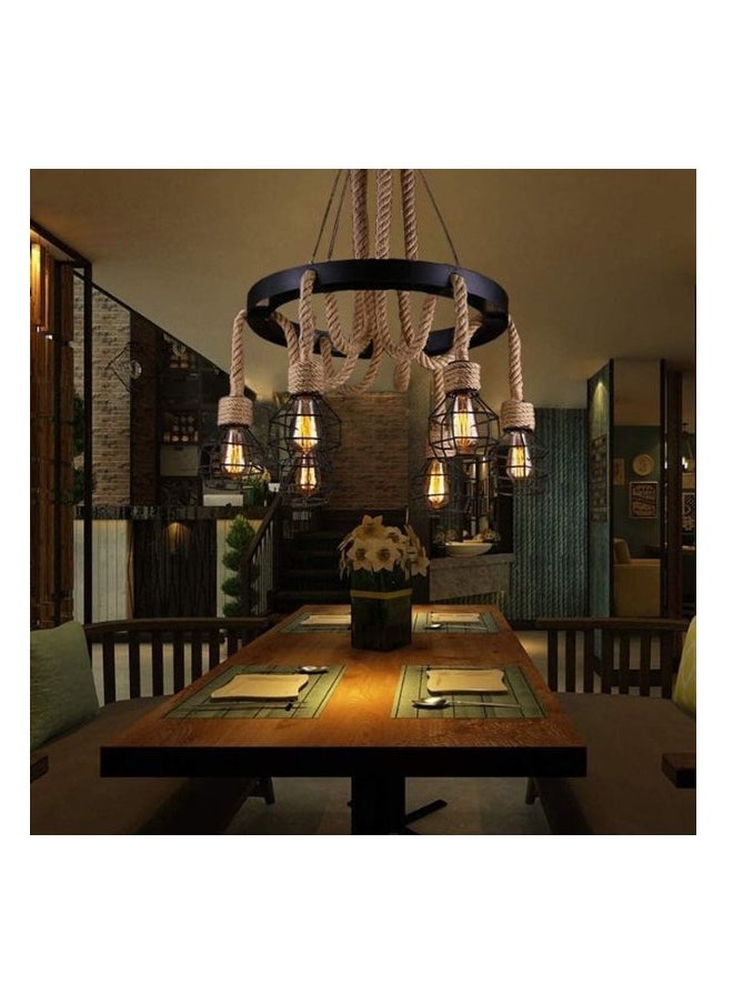 A F N Lighting A F N LIGHTINGS Modern Vintage Industrial Chandelier, 6-Light Pendant Lighting Fixture with Cage and Hemp Rope Design, Height Adjustable Wrought Iron Hanging Lamp for Restaurant, Kitchen Island  - Image 4