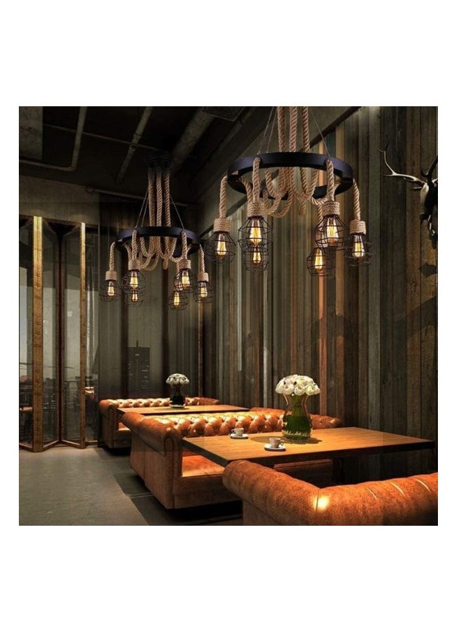 A F N Lighting A F N LIGHTINGS Modern Vintage Industrial Chandelier, 6-Light Pendant Lighting Fixture with Cage and Hemp Rope Design, Height Adjustable Wrought Iron Hanging Lamp for Restaurant, Kitchen Island  - Image 5