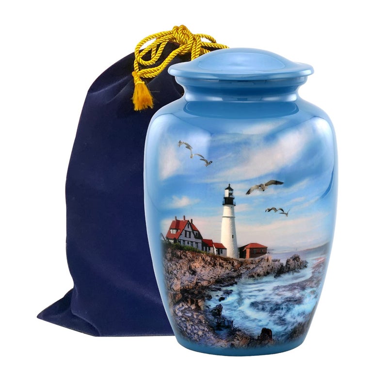 IM TPMS Lighthouse Urn  Lighthouse Cremation Urn For Ashes  Handcrafted Lighthouse Memorial Urn  Handmade Adult Cremation Urn With Velvet Bag (Large) - Image 1