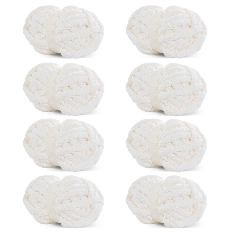 HOMBYS White Chunky Chenille Yarn for Crocheting Bulky Thick Fluffy Yarn for KnittingSuper Bulky Chunky Yarn for Hand Knitting Blanket Soft Plush Yarn 8 Jumbo Pack 27 yds8 oz Each Skein