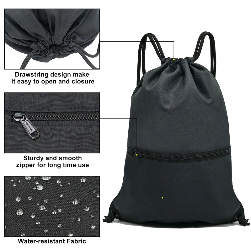 HOLYLUCK Drawstring Backpack Bag Sport Gym Sackpack - black - Image 4