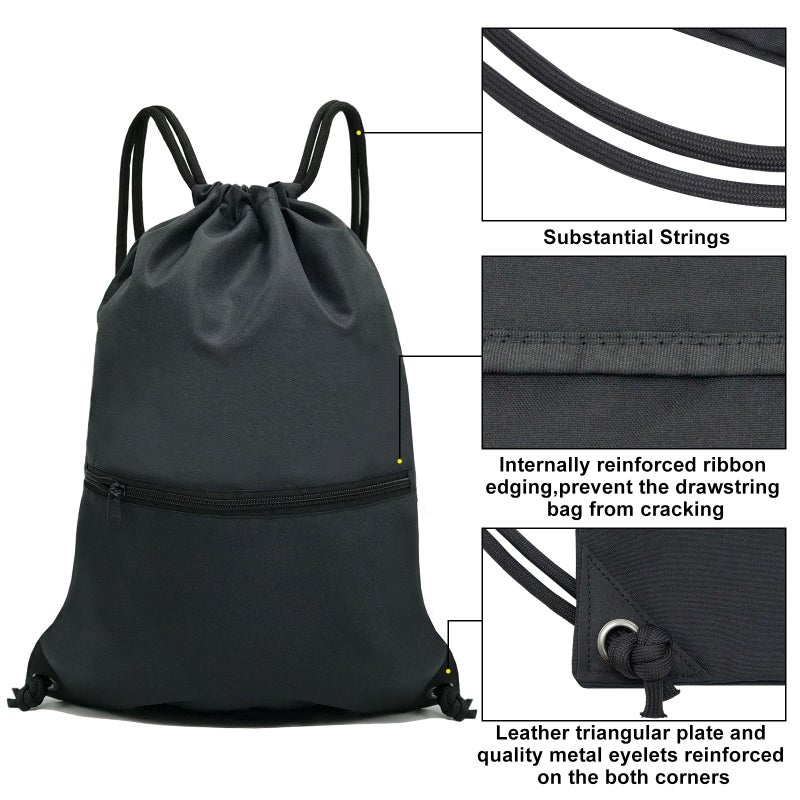 HOLYLUCK Drawstring Backpack Bag Sport Gym Sackpack - black - Image 5