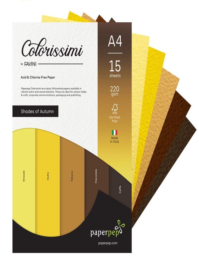 PaperPep Paper Pep Colorissimi Card Stock 220GSM A4 Shades of Autumn Assorted Pack of 15 Sheets - Image 1