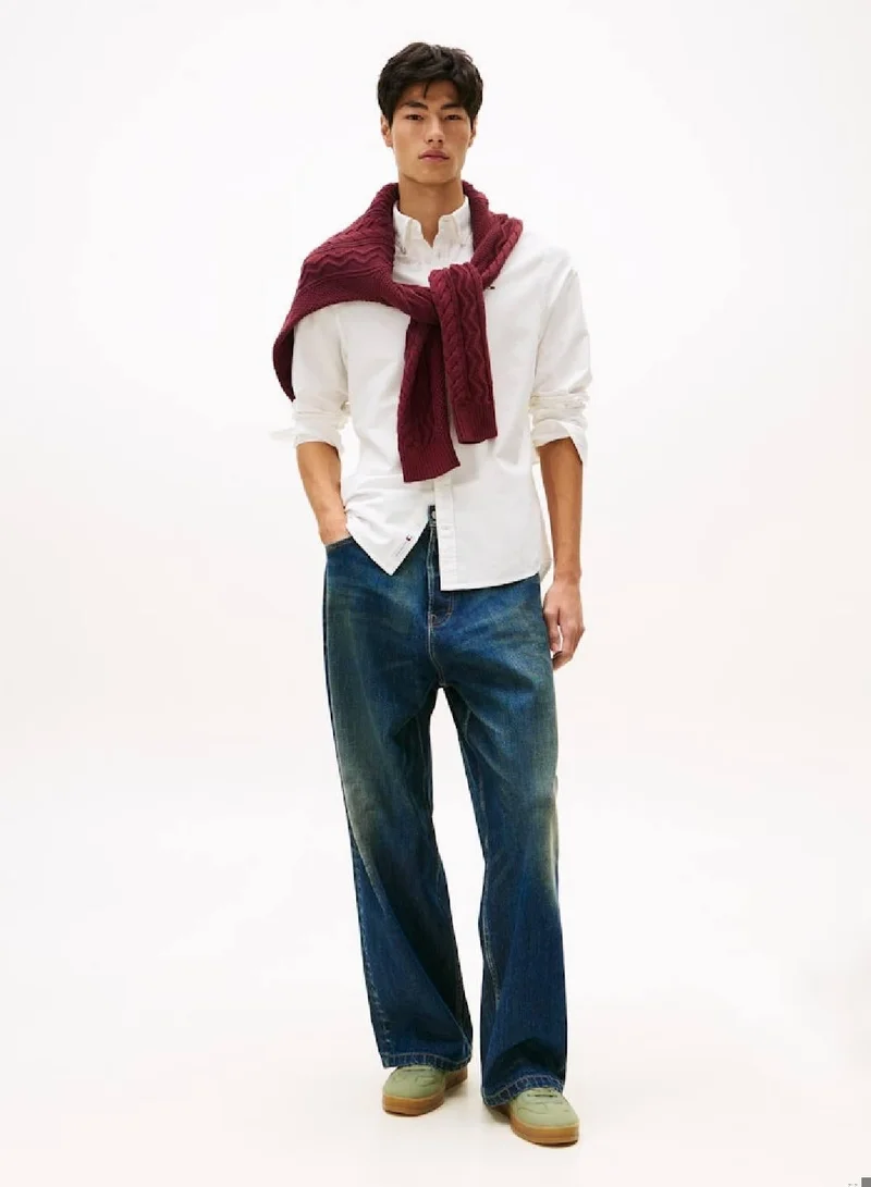 TOMMY JEANS Ecru Regular Fit Button-Down Collar Oxford Shirt for Men | Best Price UAE
