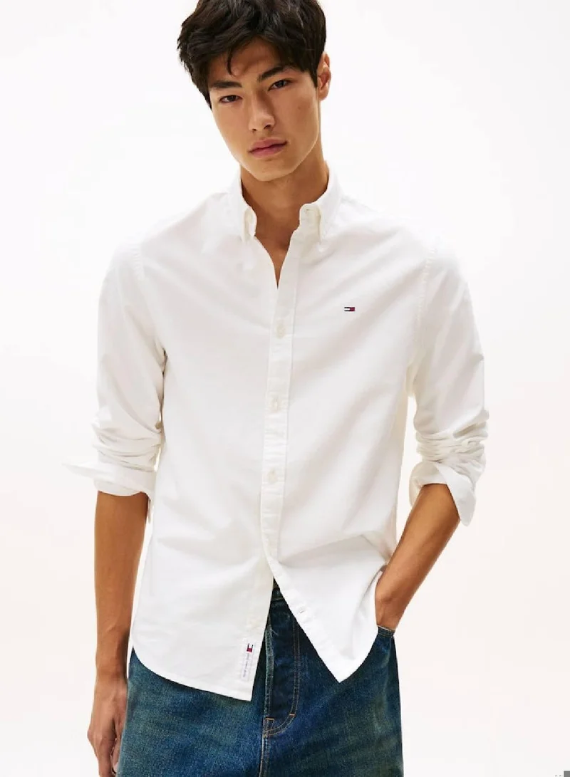 TOMMY JEANS Ecru Regular Fit Button-Down Collar Oxford Shirt for Men | Best Price UAE