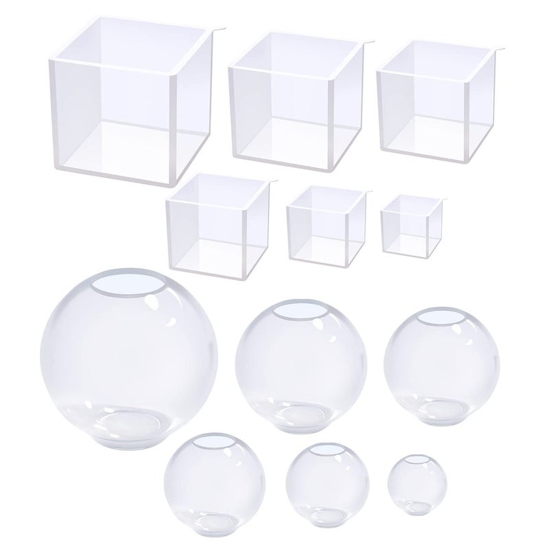 12Pcs Transparent Epoxy Resin Molds Silicone Set Clear Silicone Molds for Epoxy Resin Include Seamless Sphere Resin MoldsDeep CubeMolds for Resin Casting