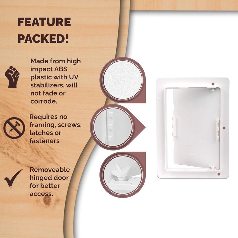 Morvat Access Panel 6x9 Inch for Drywall & Ceiling with Door, Heavy-Duty Durable ABS Plastic & Easy Install Access Box, Wall Hole Cover Plate for Plumbing & Electrical Cables & Wiring, White - Image 4