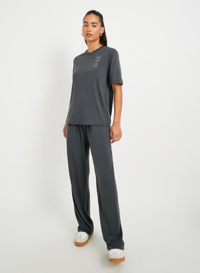 Take Two Graphic Print Short Sleeve T-Shirt and Wide Leg Joggers Co-Ords  - Image 2