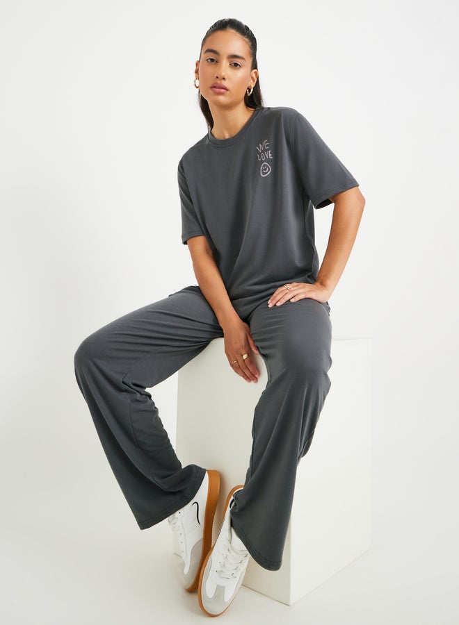 Take Two Graphic Print Short Sleeve T-Shirt and Wide Leg Joggers Co-Ords  - Image 1