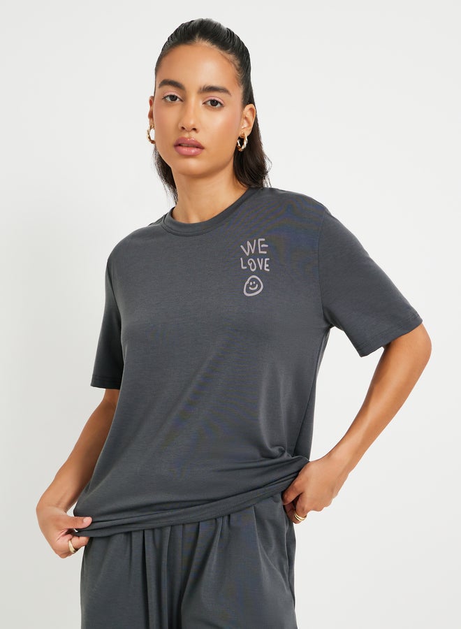 Take Two Graphic Print Short Sleeve T-Shirt and Wide Leg Joggers Co-Ords  - Image 3