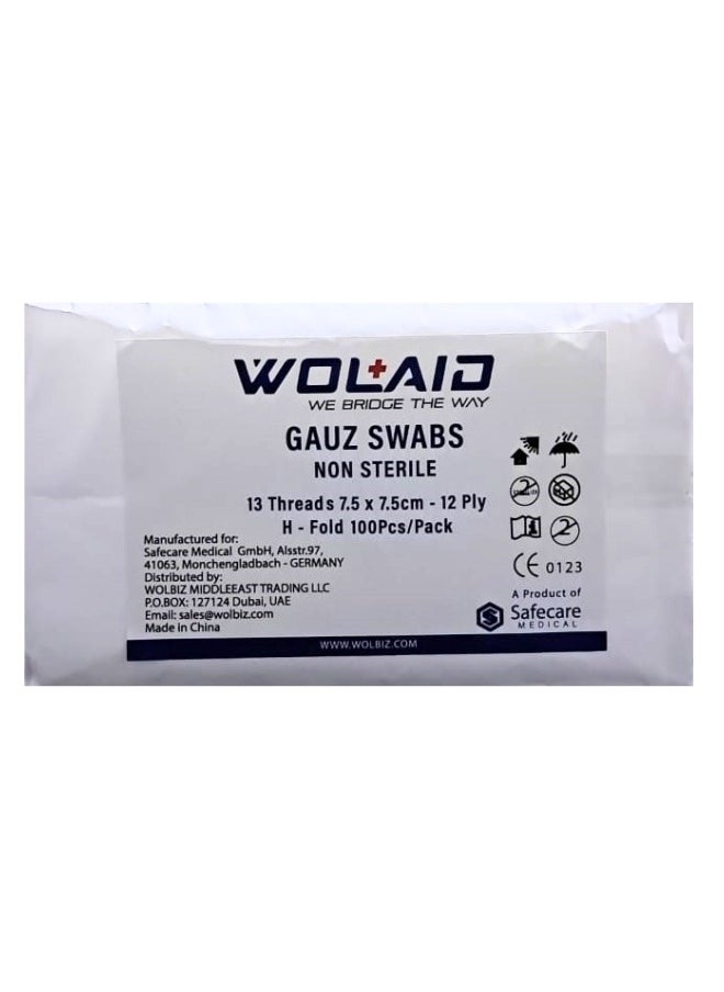 WOLAID Wolaid Gauz Swabs Non Sterile 7.5X7.5Cm 12Ply 