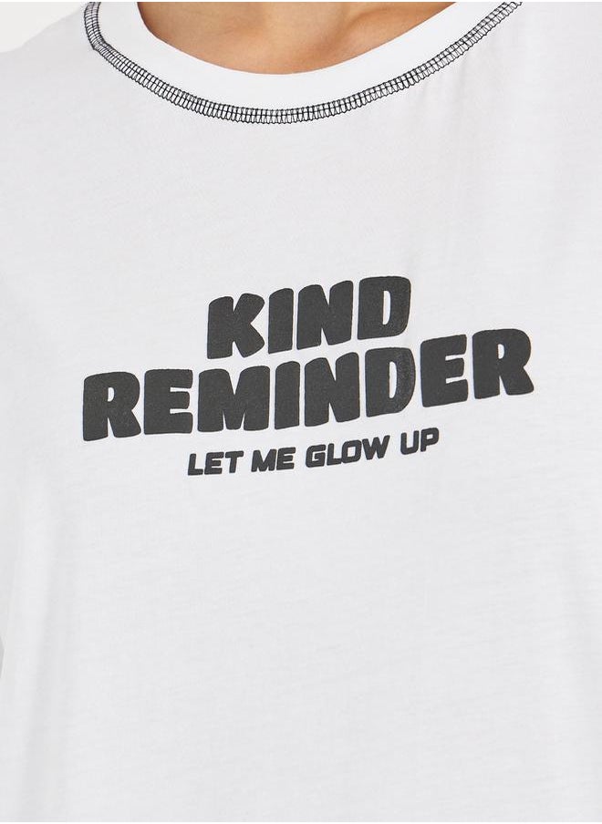 Styli - Oversized Slogan Print Round Neck T-Shirt with Contrast Stitch - Image 1