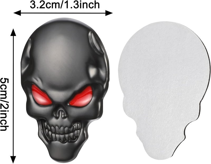 TOMALL 2Pcs Skeleton Skull Logo Devil Death Emblem Badge 3D Metal Decals Stickers Decoration for Cars Trucks Motorcycle Mobile Phone Computer Laptop for Men Boy(Black Red) Budget friendly trendy design - Image 2