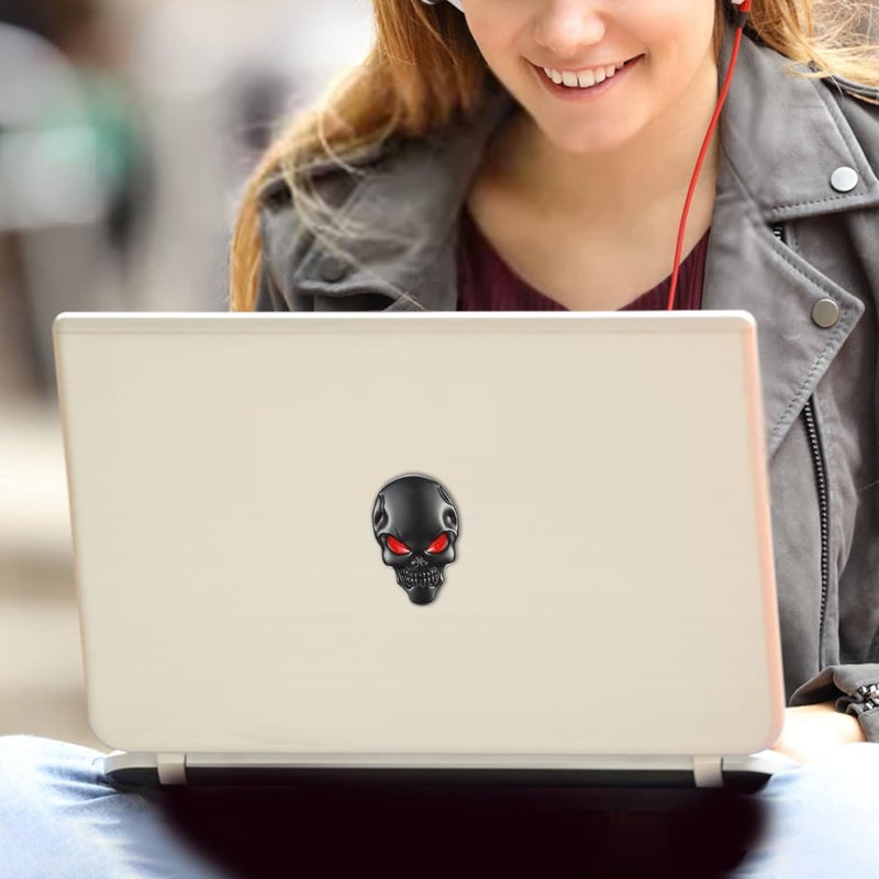 TOMALL 2Pcs Skeleton Skull Logo Devil Death Emblem Badge 3D Metal Decals Stickers Decoration for Cars Trucks Motorcycle Mobile Phone Computer Laptop for Men Boy(Black Red) Budget friendly trendy design - Image 5