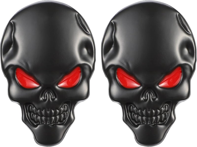 TOMALL 2Pcs Skeleton Skull Logo Devil Death Emblem Badge 3D Metal Decals Stickers Decoration for Cars Trucks Motorcycle Mobile Phone Computer Laptop for Men Boy(Black Red) Budget friendly trendy design - Image 1