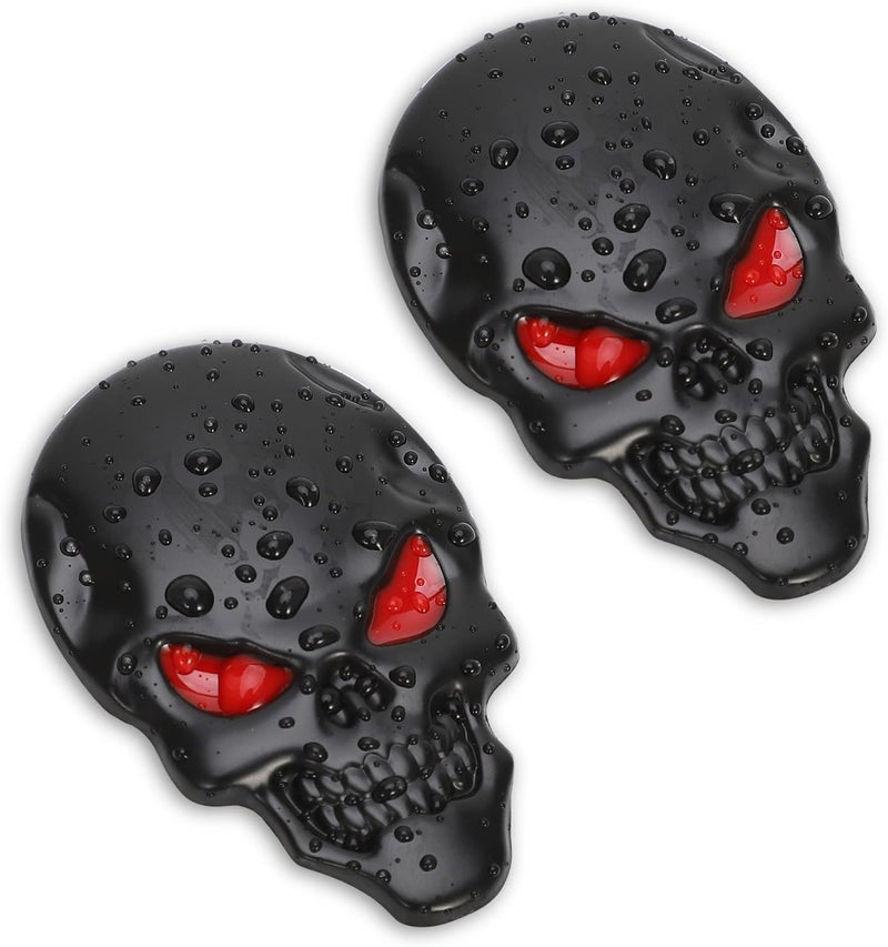 TOMALL 2Pcs Skeleton Skull Logo Devil Death Emblem Badge 3D Metal Decals Stickers Decoration for Cars Trucks Motorcycle Mobile Phone Computer Laptop for Men Boy(Black Red) Budget friendly trendy design - Image 3