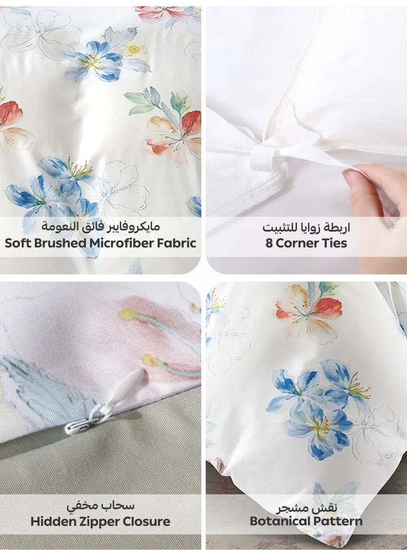 Donetella KING (200x200 cm) Digital Floral  Print Duvet cover Set, King Size 220x240 cm - 6-Pcs Bed Set, ,Emirate Collection, Microfiber - 1 Duvet Cover, 1 Fitted Sheet, 2 Pillow Shams, 2 Pillowcases (Filler Not Include)  | Best Price UAE
