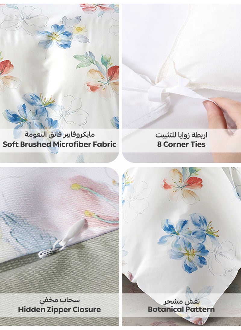 Donetella Digital Floral  Print Duvet cover Set, King Size Fits 200x200 cm - 6-Pcs Bed Set, ,Emirate Collection, Microfiber - 1 Duvet Cover, 1 Fitted Sheet, 2 Pillow Shams, 2 Pillowcases (Filler Not Include) - Image 3