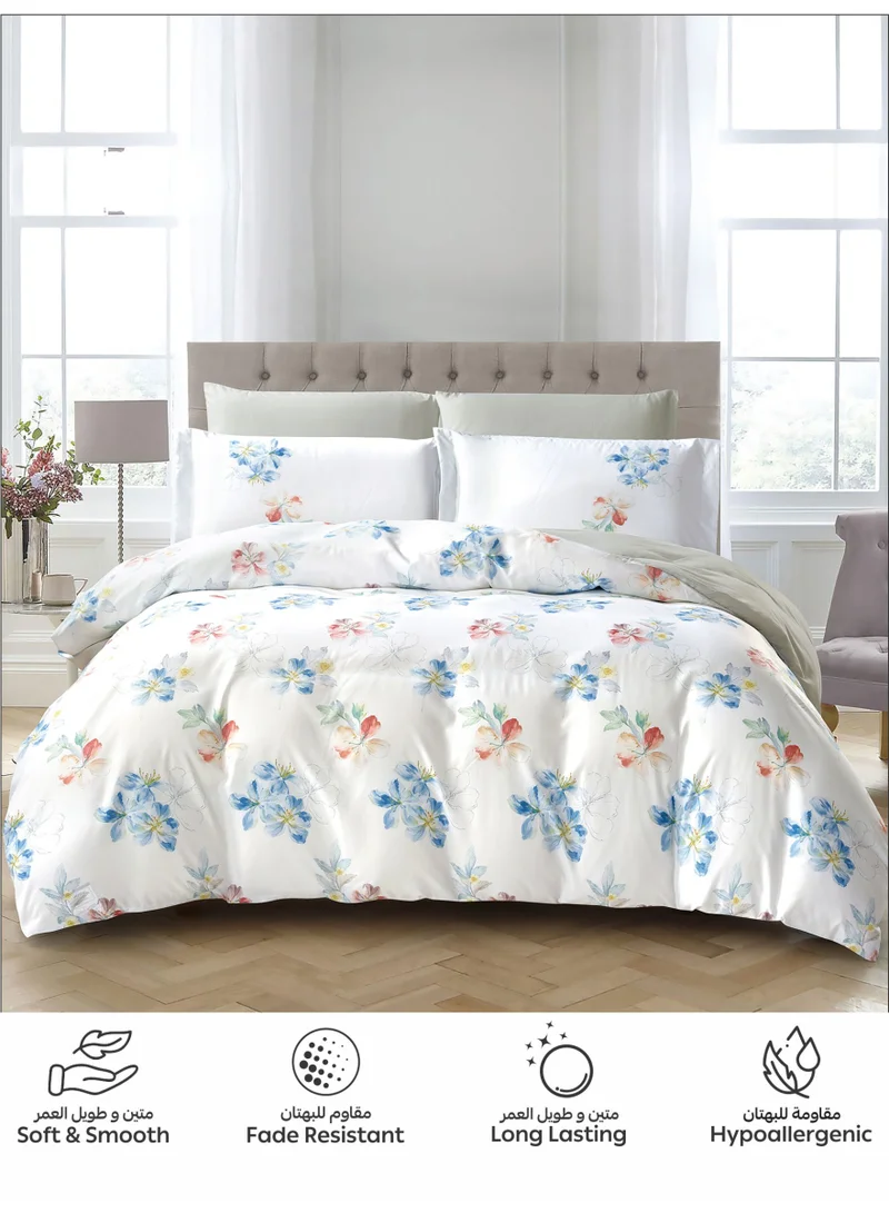 Donetella KING (200x200 cm) Digital Floral  Print Duvet cover Set, King Size 220x240 cm - 6-Pcs Bed Set, ,Emirate Collection, Microfiber - 1 Duvet Cover, 1 Fitted Sheet, 2 Pillow Shams, 2 Pillowcases (Filler Not Include)  | Best Price UAE