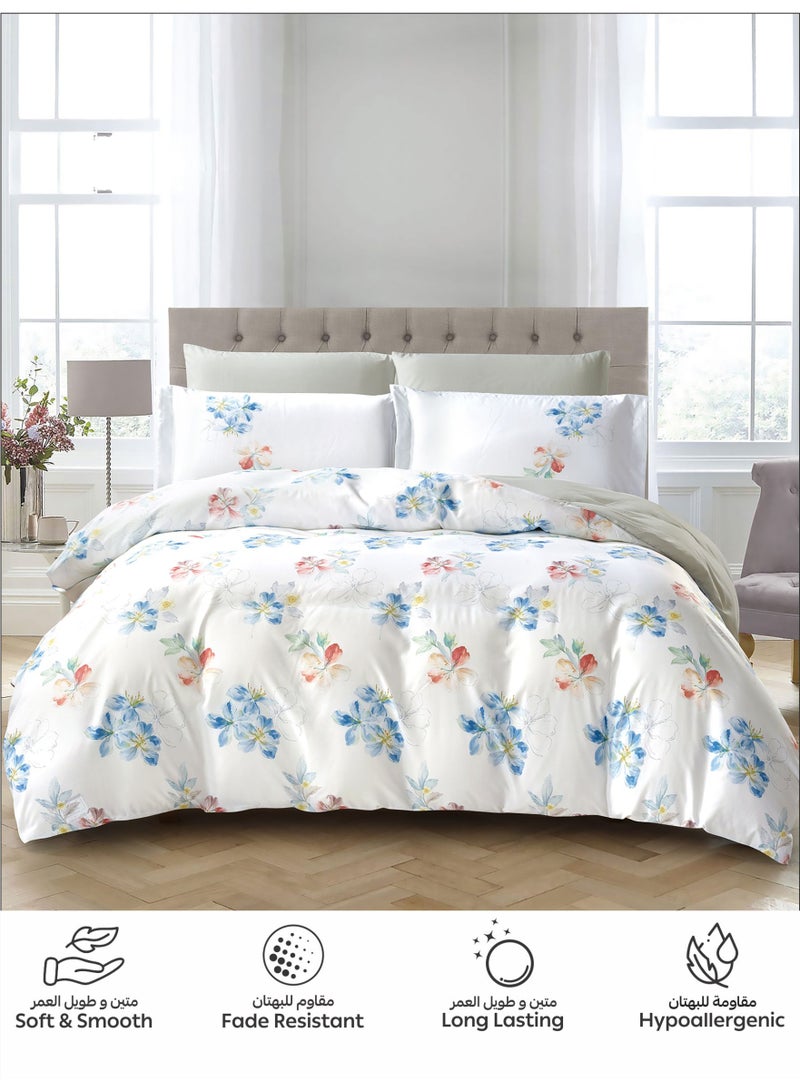Donetella Digital Floral  Print Duvet cover Set, King Size Fits 200x200 cm - 6-Pcs Bed Set, ,Emirate Collection, Microfiber - 1 Duvet Cover, 1 Fitted Sheet, 2 Pillow Shams, 2 Pillowcases (Filler Not Include) - Image 4