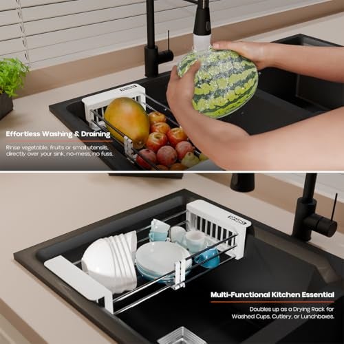 Lorazzo Kitchen Sink Basket – Over The Sink Expandable Colander for Vegetable & Fruit Washing | Drain Basket & Sink Strainer | Adjustable Kitchen Sink Accessories | 1-Year Warranty (Silver & White) - Image 5