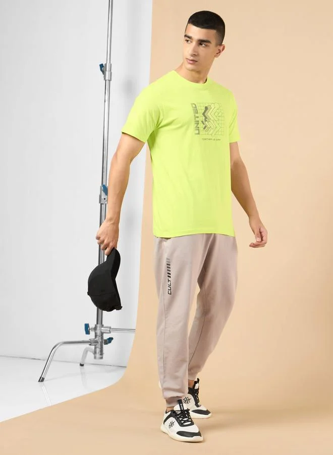 Cult Men Yellow Marathon Graphic Print Short Sleeve T-Shirt