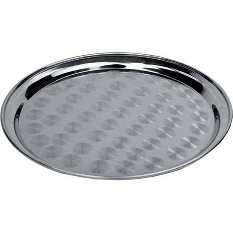 Winco Round Tray with Swirl Pattern 14Inch Stainless Steel