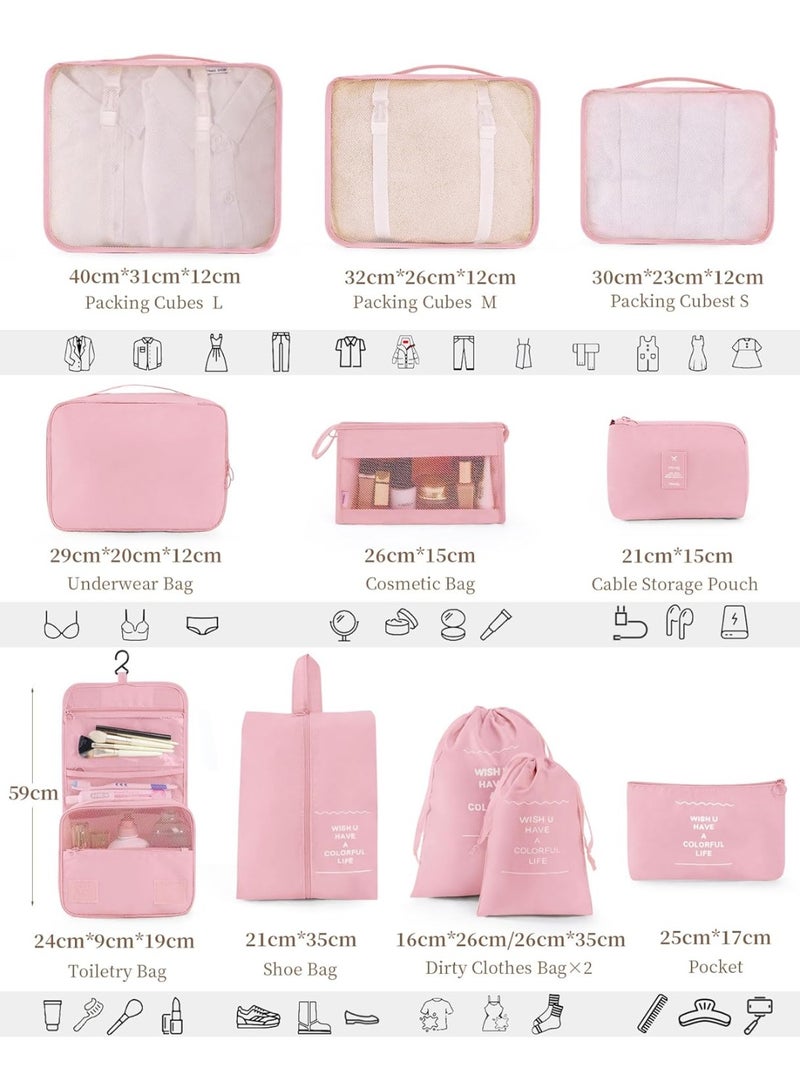 Relex Packing Cubes 11 Set, Suitcase Organizers, Luggage Organizer Bags for Travel, Packing Cubes for Travel, with Toiletry Bag, Travel Essentials (Pink) - Image 2