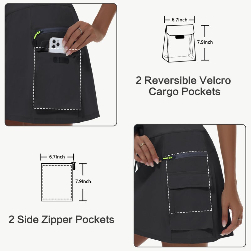 MIVEI Women's Hiking Cargo Skort Skirt High Waisted Golf Dressy Casual with Zipper Pockets Workout Sport Quick Dry Skirts Black - Image 3