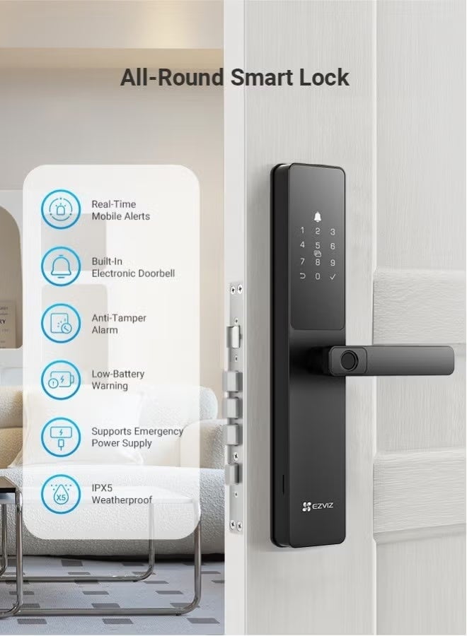 EZVIZ Smart Lock Y2000 7-in-1 Smart Door Lock And Keyless Entry Door Lock Built-in Wifi Fingerprint Access Weather-resistant Child Safety Lock For Home Apartment Villa Office Hotel 6068 - Image 5