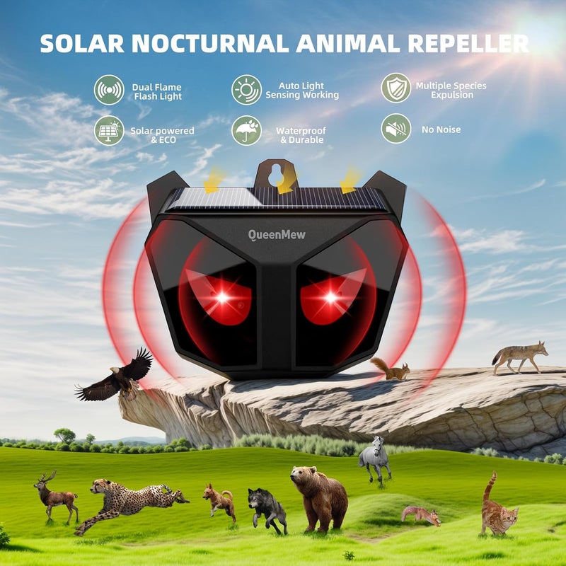 4 Pack Animal Deterrent Devices,Solar Powered Animal Repeller Outdoor with Red LED Strobe Lights, Night Guard Ultrasonic Pest Repeller for Cat, Racoon, Skunk, Squirrel, Deer,18kHz - Image 2
