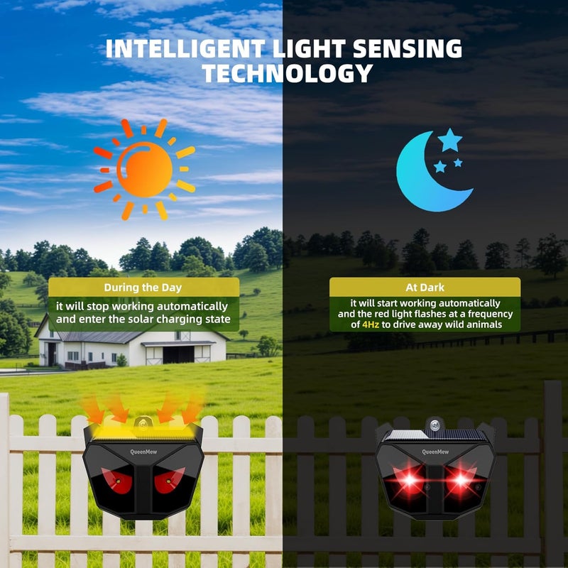 4 Pack Animal Deterrent Devices,Solar Powered Animal Repeller Outdoor with Red LED Strobe Lights, Night Guard Ultrasonic Pest Repeller for Cat, Racoon, Skunk, Squirrel, Deer,18kHz - Image 4